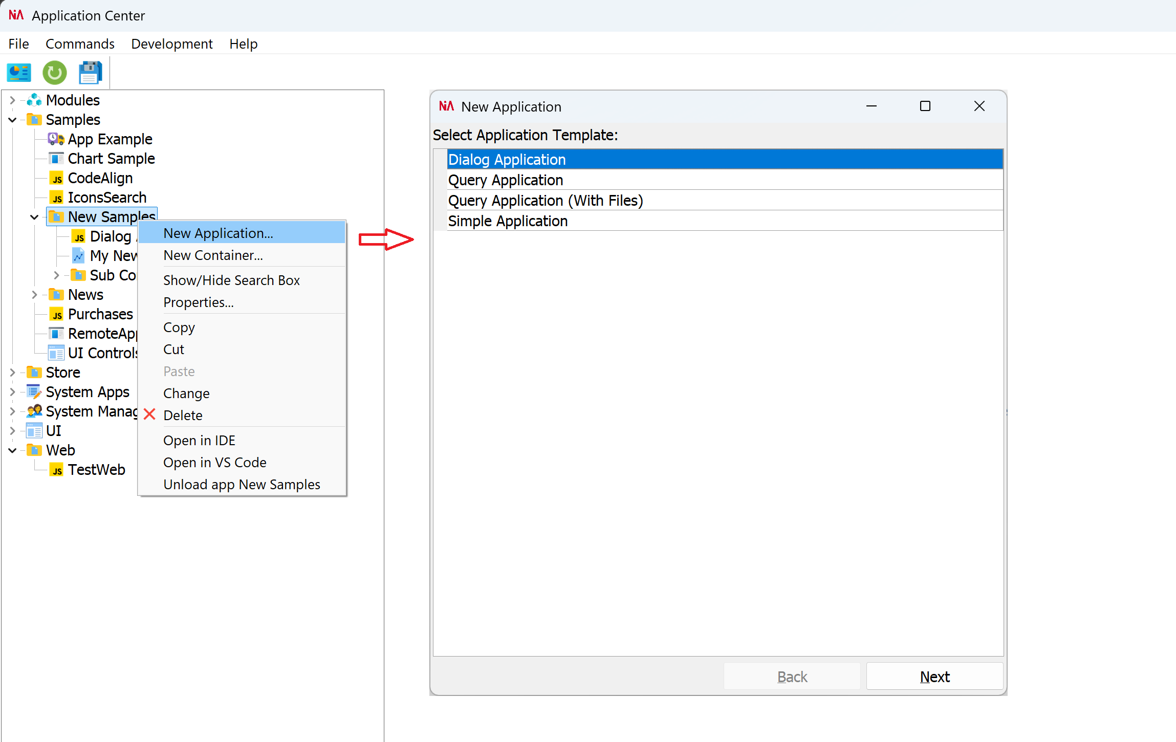 Context Menu→New Application...